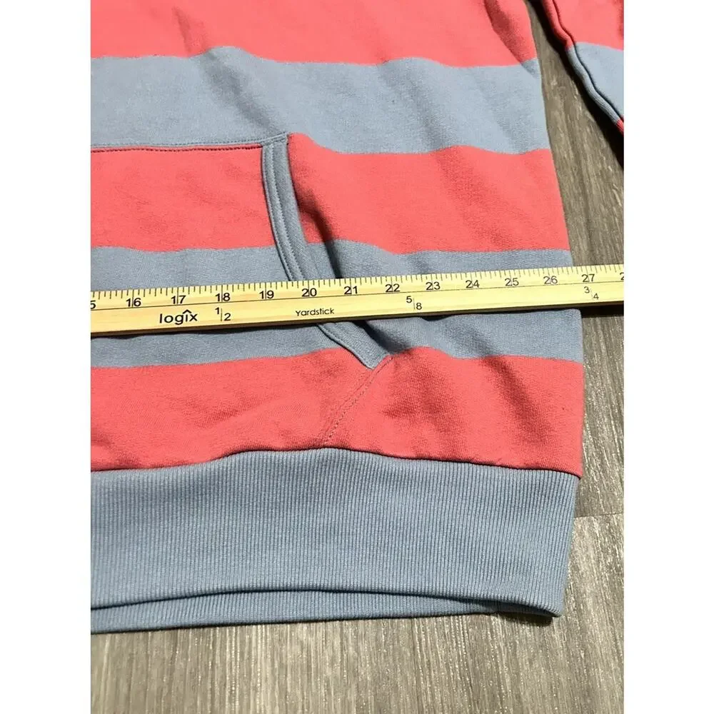 Polo Ralph Lauren Mens 2XL Striped Fleece Rugby Shirt Coral Pink Blue Casual